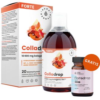 Aura Herbals Colladrop Forte, kolagen morski HM 10000 mg, 500 ml + Floradrop Femi Probiotyk, 20 kapsułek gratis - zdjęcie produktu