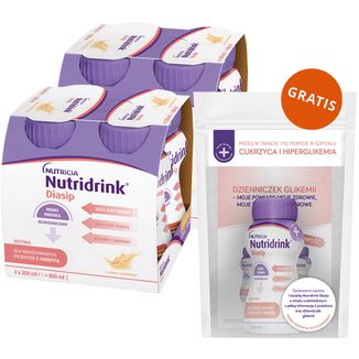 Zestaw Nutridrink Diasip, preparat odżywczy dla diabetyków, smak waniliowy, 8 x 200 ml + smak czekoladowy, 200 ml + dzienniczek glikemii gratis Zestaw Nutridrink Diasip, preparat odżywczy dla diabetyków, smak waniliowy, 8 x 200 ml + smak czekoladowy, 200 ml + dzienniczek glikemii gratis - zdjęcie produktu
