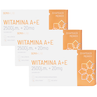 Zestaw SEMA Lab Witamina A+E 2500 j.m. + 20 mg, 3 x 30 kapsułek miękkich - zdjęcie produktu