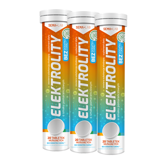 Zestaw SEMA Lab Elektrolity, bez dodatku cukru, smak pomarańczowy, 3 x 20 tabletek musujących Zestaw SEMA Lab Elektrolity, bez dodatku cukru, smak pomarańczowy, 3 x 20 tabletek musujących - zdjęcie produktu