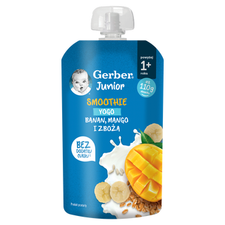 Gerber Junior Smoothie Yogo, banan, mango i zboża, powyżej 1 roku, 110 g - zdjęcie produktu