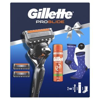 Zestaw Gillette ProGlide, maszynka, 1 sztuka + wkłady wymienne, 2 sztuki + żel do golenia, 200 ml + skarpetki, 1 para - zdjęcie produktu