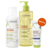 Zestaw A-Derma Exomega Control, olejek emolient pod prysznic przeciw drapaniu, 500 ml + balsam emolient, 400 ml + regenerujący krem emolient na noc, 200 ml gratis - miniaturka zdjęcia produktu