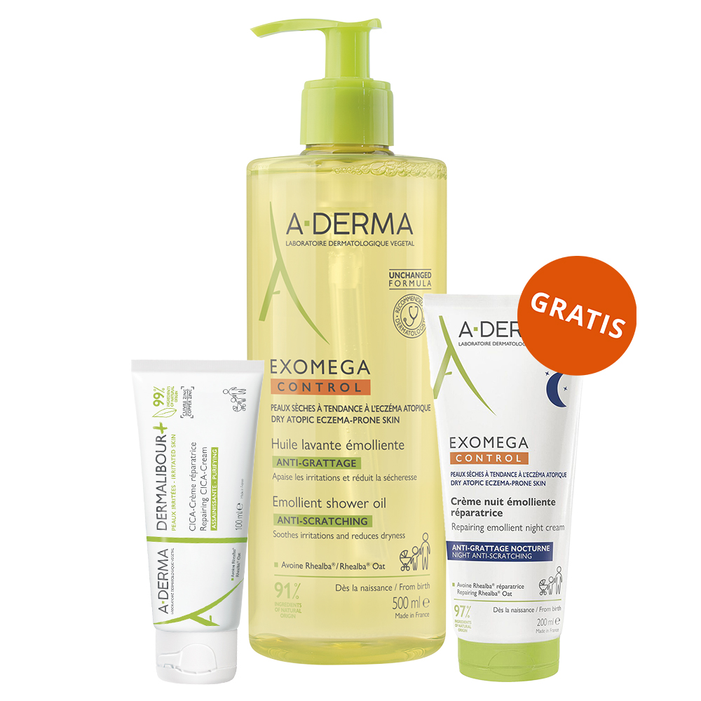 Набор A-Derma Dermalibour+ Cica и Exomega Control, крем 100 мл, масло для душа 500 мл, ночной крем 200 мл