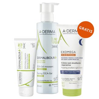 Zestaw A-Derma Dermalibour+ Cica, krem regenerujący do skóry podrażnionej, od 1 dnia życia, 100 ml + żel do mycia, skóra podrażniona, 200 ml + regenerujący krem, 200 ml gratis - zdjęcie produktu