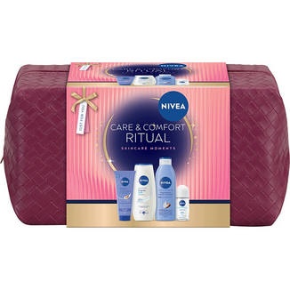 Zestaw Nivea Care&Comfort Ritual, krem do rąk, 100 ml + mleczko do ciała, 250 ml + żel pod prysznic, 250 ml + antyperspirant roll-on, 50 ml + kosmetyczka - zdjęcie produktu