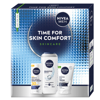 Zestaw Nivea Men Time for Skin Comfort, nawilżający krem do twarzy, SPF 30, 50 ml + żel do mycia twarzy, 100 ml + żel pod prysznic, 250 ml - zdjęcie produktu
