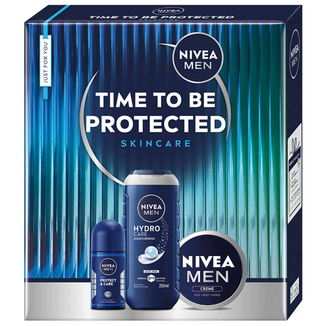 Zestaw Nivea Men Time to be Protected, żel pod prysznic, 250 ml + antyperspirant roll-on, 50 ml + krem uniwersalny, 150 ml - zdjęcie produktu