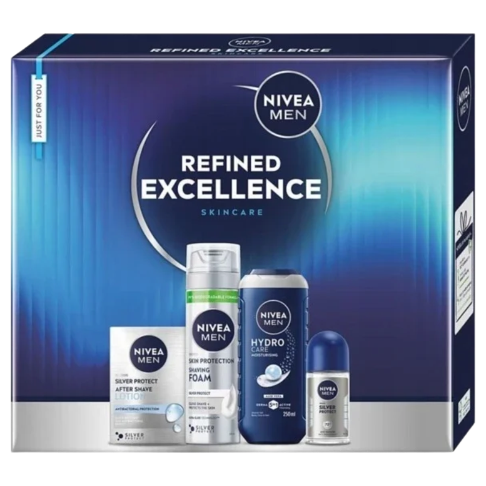 Nivea Set Nivea Men Refined Excellence, Silver Protect, Rasierschaum, 200 ml + After Shave, 100 ml + Antitranspirant roll-on, 50 ml
