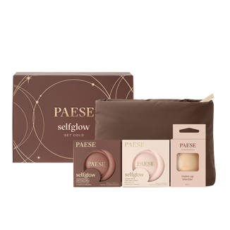 Zestaw Paese Selfglow Cold, kremowy bronzer 02 velvet sand, 1 sztuka + kremowy róż 03 rose veil, 1 sztuka + gąbka do makijażu, midi, 1 sztuka + kosmetyczka - zdjęcie produktu