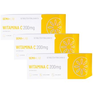 Zestaw SEMA Lab Witamina C 200 mg, 3 x 50 tabletek powlekanych Zestaw SEMA Lab Witamina C 200 mg, 3 x 50 tabletek powlekanych - zdjęcie produktu