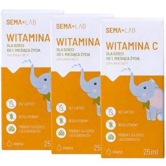 Zestaw SEMA Lab Witamina C dla dzieci od 1 miesiąca, krople, 3 x 25 ml Zestaw SEMA Lab Witamina C dla dzieci od 1 miesiąca, krople, 3 x 25 ml - zdjęcie produktu