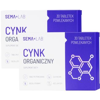 Zestaw SEMA Lab Cynk organiczny, 2 x 30 tabletek powlekanych Zestaw SEMA Lab Cynk organiczny, 2 x 30 tabletek powlekanych - zdjęcie produktu