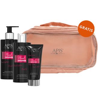 Zestaw Apis Floral Explosion, wygładzający krem do ciała i dłoni, 300 ml + żel pod prysznic, 300 ml + peeling do ciała, 200 ml + kosmetyczka gratis Zestaw Apis Floral Explosion, wygładzający krem do ciała i dłoni, 300 ml + żel pod prysznic, 300 ml + peeling do ciała, 200 ml + kosmetyczka gratis - zdjęcie produktu