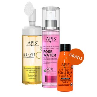 Zestaw Apis Re-Vit C Home Care, rozświetlająca pianka do mycia twarzy z witaminą C, 150 ml + mgiełka z wodą różaną, 150 ml + żel pod prysznic, mandarynka, 50 ml gratis - zdjęcie produktu