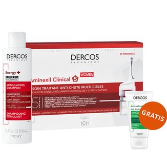 Zestaw Vichy Dercos Aminexil Clinical 5, kuracja przeciw wypadaniu włosów dla kobiet, 6 ml x 21 ampułek + szampon wzmacniający, 200 ml + szampon przeciwłupieżowy, 50 ml gratis Zestaw Vichy Dercos Aminexil Clinical 5, kuracja przeciw wypadaniu włosów dla kobiet, 6 ml x 21 ampułek + szampon wzmacniający, 200 ml + szampon przeciwłupieżowy, 50 ml gratis - zdjęcie produktu