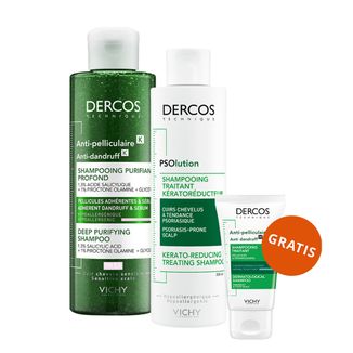 Zestaw Vichy Dercos Anti Dandruff K, przeciwłupieżowy szampon peelingujący, 250 ml + szampon keratolityczny, 200 ml + szampon przeciwłupieżowy, 50 ml gratis - zdjęcie produktu