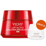 Vichy Liftactiv Collagen Specialist, krem przeciwzmarszczkowy, każdy rodzaj skóry, 50 ml + przeciwzmarszczkowy krem z witaminą Cg i peptydami na noc, 15 ml gratis - miniaturka zdjęcia produktu