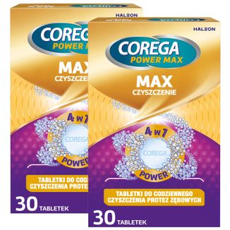 Zestaw Corega Power Max, tabletki do czyszczenia protez zębowych, max czyszczenie, 2 x 30 tabletek - zdjęcie produktu