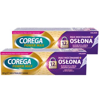 Zestaw Corega Power Max Mocowanie + Osłona, krem mocujący do protez zębowych, neutralny, 2 x 40 g - zdjęcie produktu