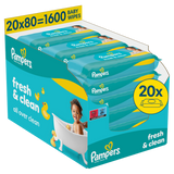 Pampers Fresh Clean, chusteczki nawilżane, 20 x 80 sztuk - miniaturka zdjęcia produktu