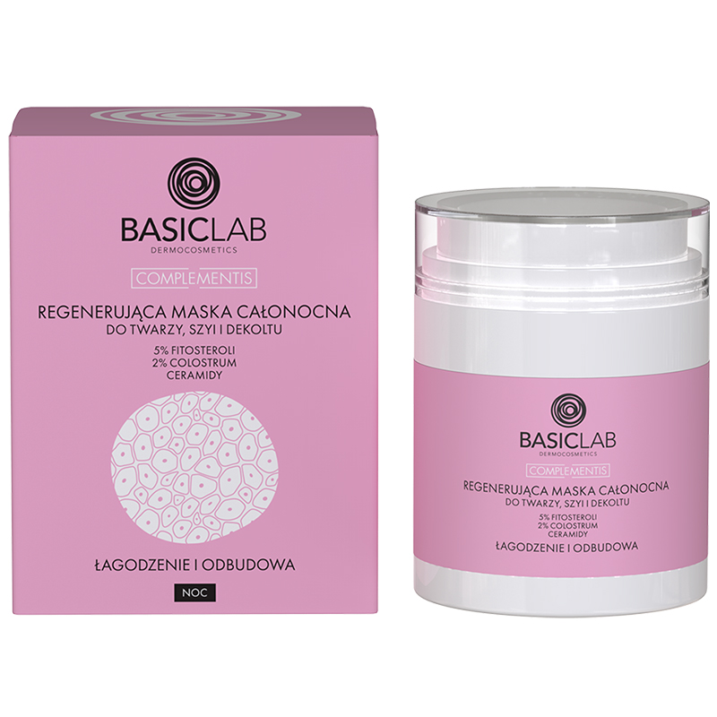 Basiclab BasicLab, regenerująca maska całonocna do twarzy, szyi i dekoltu, 50 ml