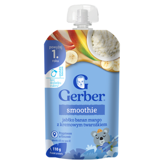 Gerber Junior Smoothie, jabłko, banan, mango z kremowym twarożkiem, po 1 roku, 110 g - zdjęcie produktu