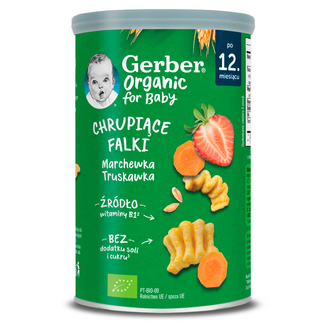 Gerber Organic Chrupiące Falki, marchewka, truskawka, 35 g - zdjęcie produktu