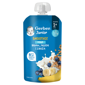 Gerber Junior Smoothie Yogo, banan, jagoda i zboża, po 1 roku, 110 g - zdjęcie produktu