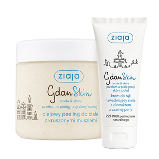 Zestaw Ziaja GdanSkin, nawadniający krem do rąk, 50 ml + olejowy peeling do ciała, 300 ml Zestaw Ziaja GdanSkin, nawadniający krem do rąk, 50 ml + olejowy peeling do ciała, 300 ml - zdjęcie produktu