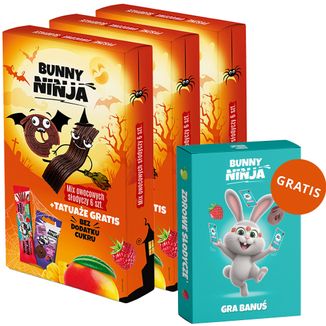 Zestaw Bunny Ninja Mix owocowych słodyczy, 3 x 6 sztuk + tatuaże gratis + gra gratis - zdjęcie produktu