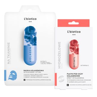 Zestaw L'Biotica Home Spa, maska kolagenowa, 23 ml + płatki kolagenowe pod oczy, wygładzanie zmarszczek, 3 x 2 sztuki - zdjęcie produktu