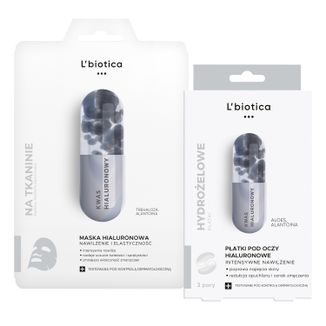Zestaw L'Biotica Home Spa, maska Hialuronowa, 23 ml + płatki pod oczy hialuronowe, intensywne nawilżanie, 3 x 2 sztuki - zdjęcie produktu