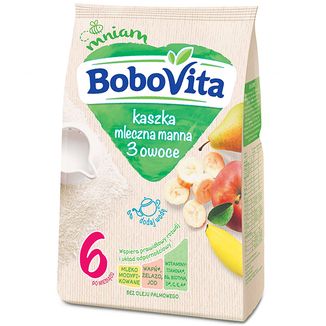 BoboVita Kaszka manna, jabłko-gruszka-banan, mleczna, po 6 miesiącu, 230 g - zdjęcie produktu