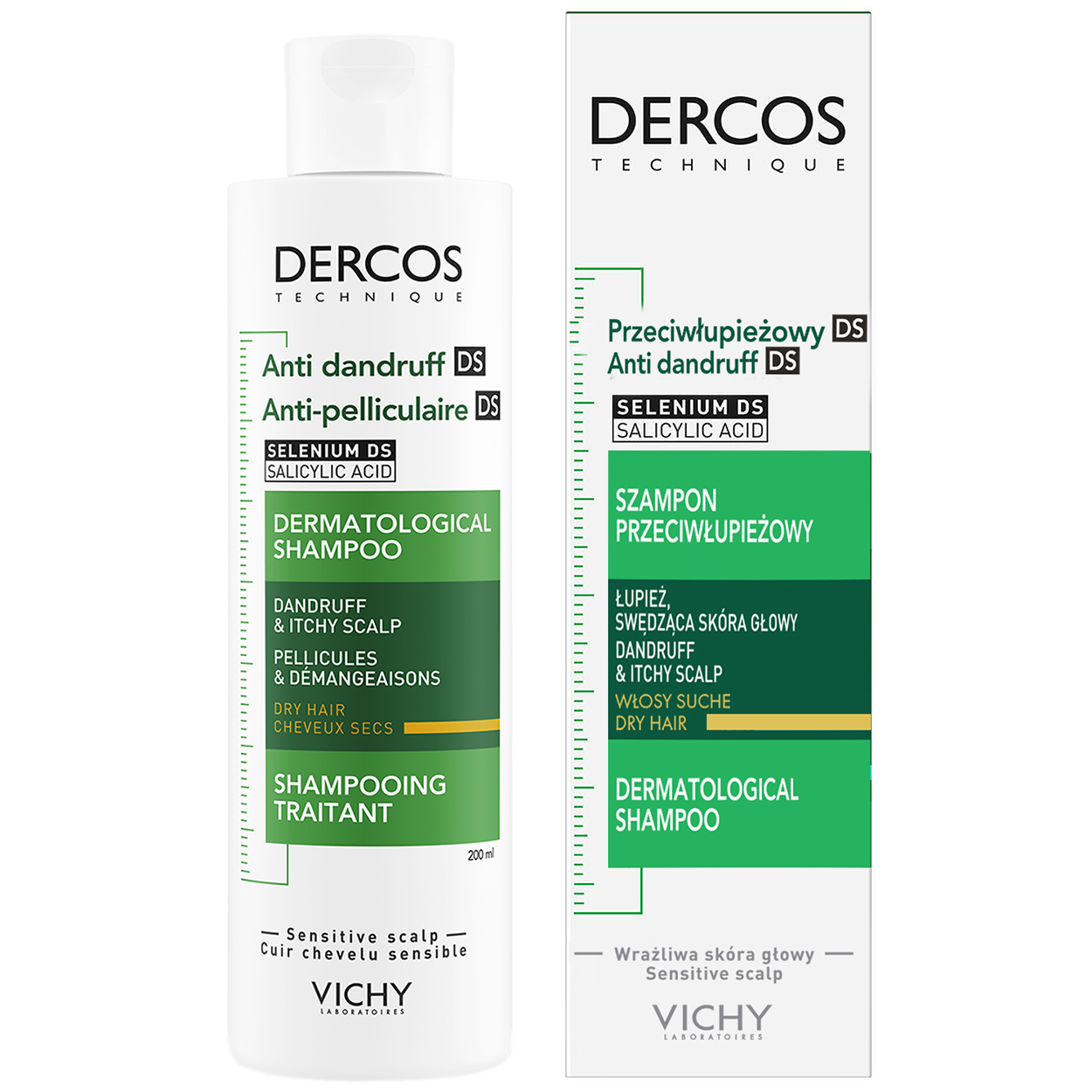 Vichy Vichy Dercos Anti Dandruff DS, Anti-Schuppen-Shampoo, Haar trocken, 200 ml