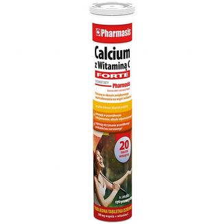 Pharmasis Calcium z Witaminą C Forte, smak cytrynowy, 20 tabletek musujących - zdjęcie produktu
