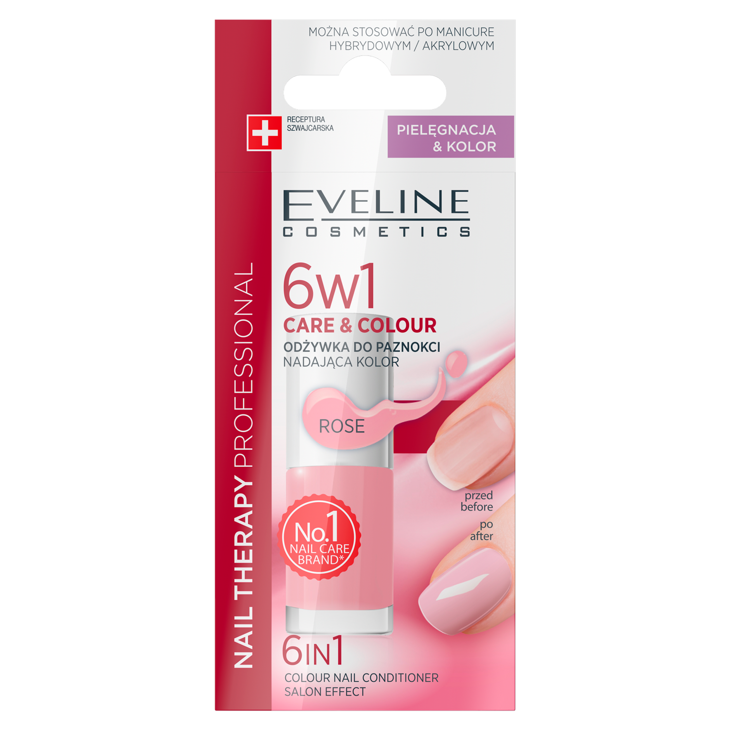 Nieznana Eveline Cosmetics Nail Therapy 6w1, skoncentrowana odżywka do paznokci nadająca kolor, Rose, 5 ml