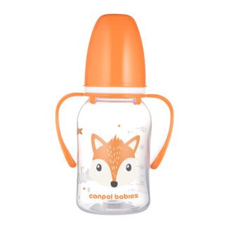 Canpol Babies, butelka wąska z uchwytem, Cute Animals, 11/823, pomarańczowa, od 3 miesiąca, 120 ml - zdjęcie produktu