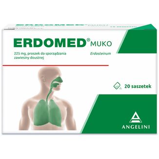 Erdomed Muko 225 mg, proszek do sporządzania zawiesiny doustnej, 20 saszetek USZKODZONE OPAKOWANIE - zdjęcie produktu