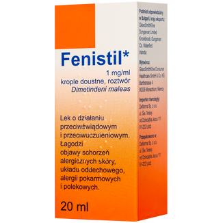 Fenistil 1 mg/ 1 ml, krople doustne, 20 ml (import równoległy) KRÓTKA DATA - zdjęcie produktu