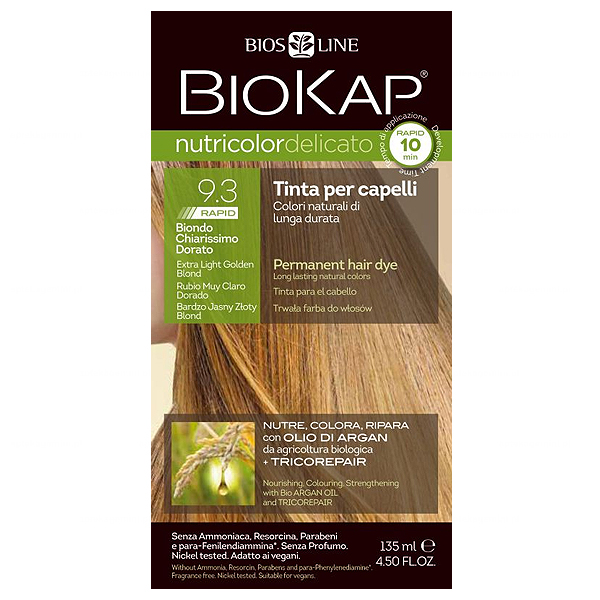 Biokap Biokap Nutricolor Delicato Rapid, farba koloryzująca do włosów, 9.3 bardzo jasny złoty blond, 135 ml