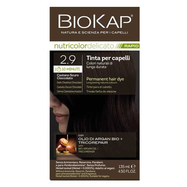 Biokap Biokap Nutricolor Delicato Rapid, farba koloryzująca do włosów, 2.9 ciemny czekoladowy kasztan, 135 ml