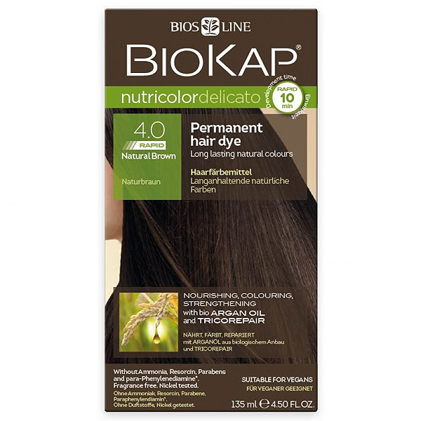 Biokap Biokap Nutricolor Delicato Rapid, farba koloryzująca do włosów, 4.0 naturalny brąz, 135 ml