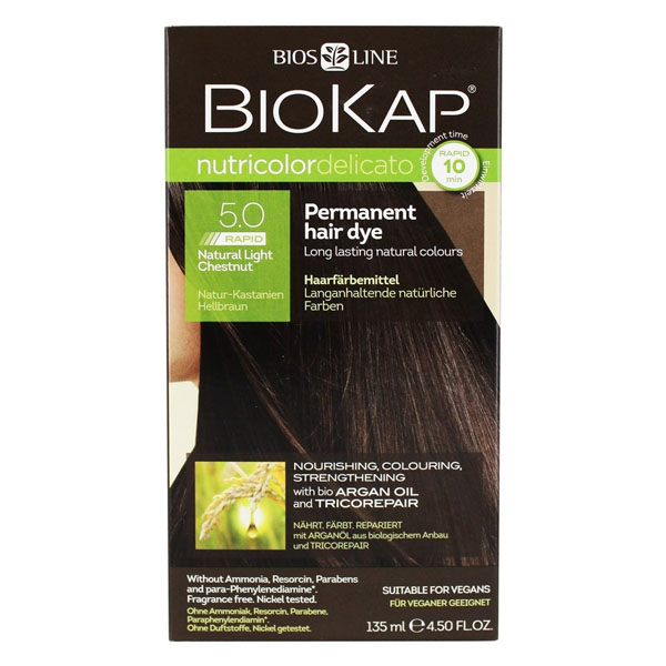 Biokap Biokap Nutricolor Delicato Rapid, farba koloryzująca do włosów, 5.0 jasny naturalny kasztan, 135 ml
