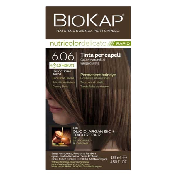 Biokap Biokap Nutricolor Delicato Rapid, farba koloryzująca do włosów, 6.06 ciemny blond, 135 ml