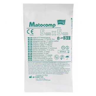 Matopat Matocomp, kompresy jałowe z gazy, 17-nitkowe, 8-warstwowe, 5 cm x 5 cm, 3 sztuki - zdjęcie produktu