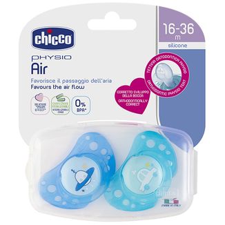 Chicco, smoczek uspokajający, silikonowy, Physio Air, niebieski, 16-36 miesięcy, 2 sztuki - zdjęcie produktu