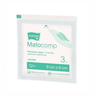 Matopat Matocomp, kompresy jałowe, 100% bawełny, 17-nitkowe, 12-warstwowe, 9 cm x 9 cm, 3 sztuki USZKODZONE OPAKOWANIE - zdjęcie produktu