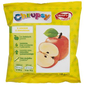Crispy Natural Chrupsy, suszone chipsy z jabłka z sokiem z ananasa, 18 g - zdjęcie produktu