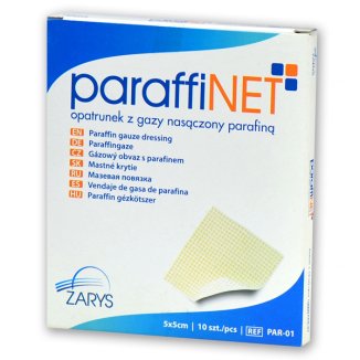 ParaffiNet, opatrunek gazowy nasączony parafiną, jałowy, 5 cm x 5 cm, 10 sztuk - zdjęcie produktu